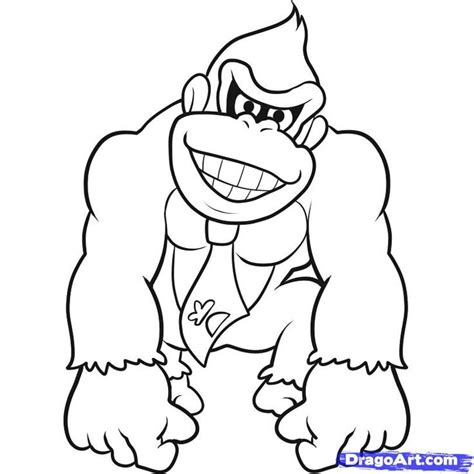 an image of a cartoon gorilla with big teeth and large legs, outlined ...