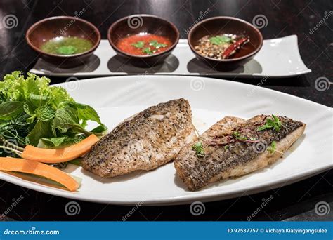 Grilled sea bass stock image. Image of mediterranean - 97537757