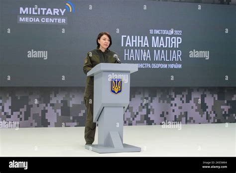 KYIV, UKRAINE - NOVEMBER 10, 2022 - Deputy Minister of Defence of Ukraine Hanna Maliar is ...