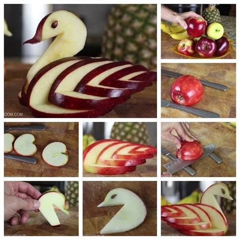 Pin by Merelda Tyrell on ° •. ° •. fяυттα . • °. • ° | Apple swan, Fruit carving, Diy edible