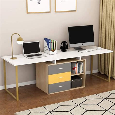 Extra Long Computer Desk for 2 Person Adjustable Double Workstation ...