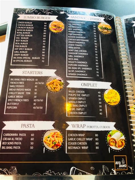 Menu at BIG BANG BURGER CAFE, Thalassery