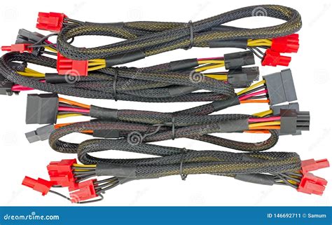 Computer`s Power Supplies Cables Isolated on White Stock Image - Image of electrical, energy ...