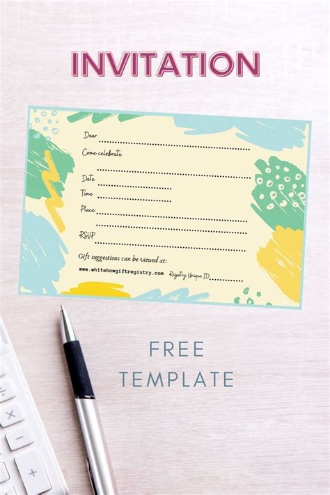 Free printable invitation template. Brush stroke design that you could ...