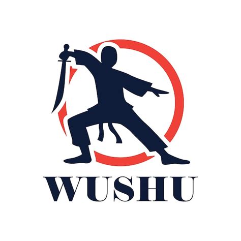 Wushu con un logotipo de arma aislado en la ilustración de vector de fondo blanco | Vector Premium