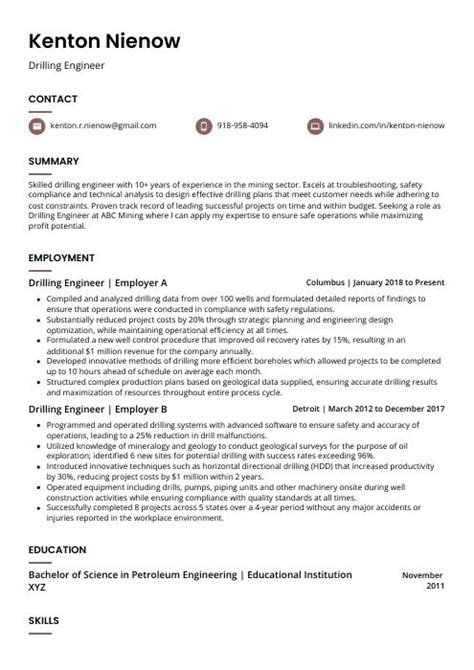 Drilling Engineer Resume (CV) Example and Writing Guide