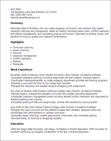 Adjunct Professor Resume | | Mt Home Arts