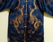 Items similar to Antique Chinese dragon silk embroidered Gold Metallic ...