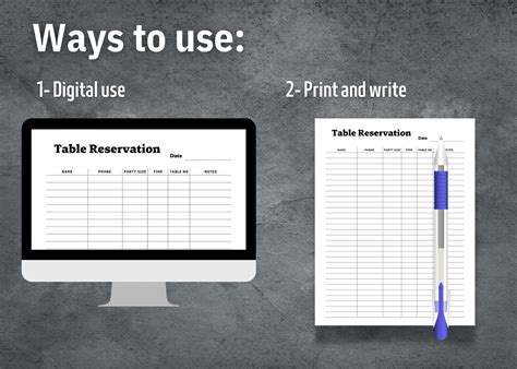 Table Reservation List, Restaurant Table Reservation List, Printable Table Reservation List ...