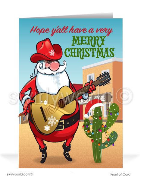 Cowboy Western Cartoon Santa Claus Old Fashioned Merry Christmas Holid ...