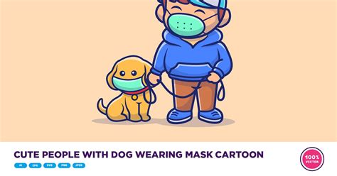 Cute People With Dog Wearing Mask Cartoon by catalyststuff on Envato ...