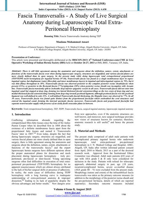 Fascia Transversalis - a Study of Live Surgical Anatomy During Laparoscopic Total Extra ...