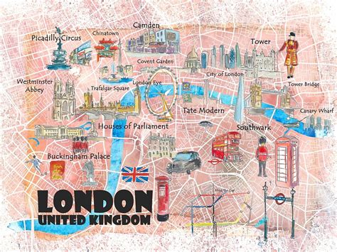 "London UK Illustrated Map with Main Roads, Landmarks & Highlights" by ...