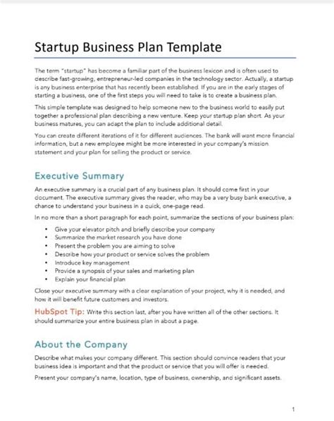 7 Free Startup | Business Plans Templates & Examples | HubSpot