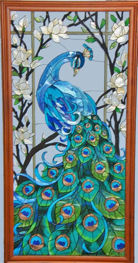 Magnificent Peacock Stained Glass Window Art Panel | Glass painting patterns, Window art, Glass ...