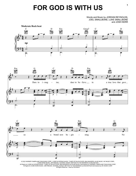 For God Is With Us by for KING & COUNTRY Sheet Music for Piano, Vocal & Guitar Chords (Right ...