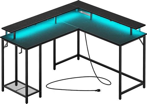 Amazon.com: SUPERJARE L Shaped Gaming Desk with Power Outlets & LED ...