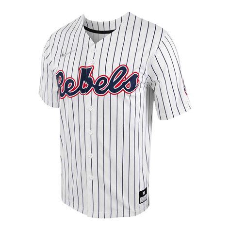 OLE MISS FULL BUTTON PINSTRIPE BASEBALL REPLICA JERSEY