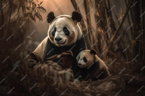 Free Photo | View of panda bear with small cub in nature