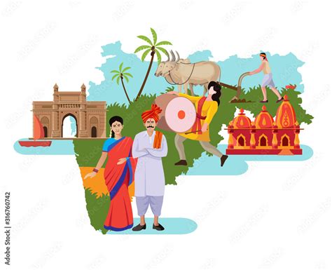 maharashtra culture with map vector Stock Vector | Adobe Stock