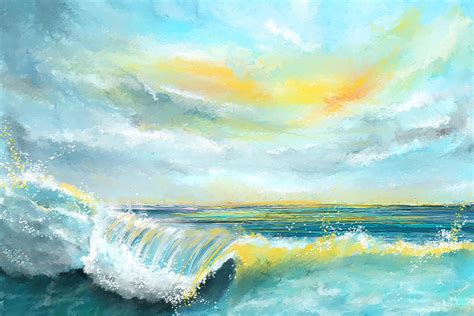 Splash Of Sun - Seascapes Sunset Abstract Painting Painting by Lourry Legarde