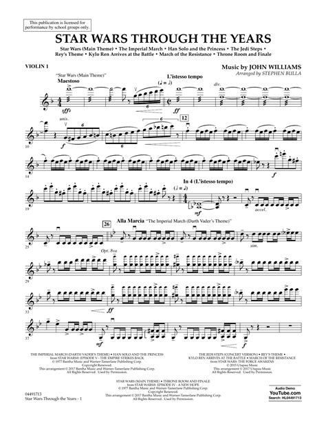 Star Wars Through the Years - Violin 1 Sheet Music | Stephen Bulla ...