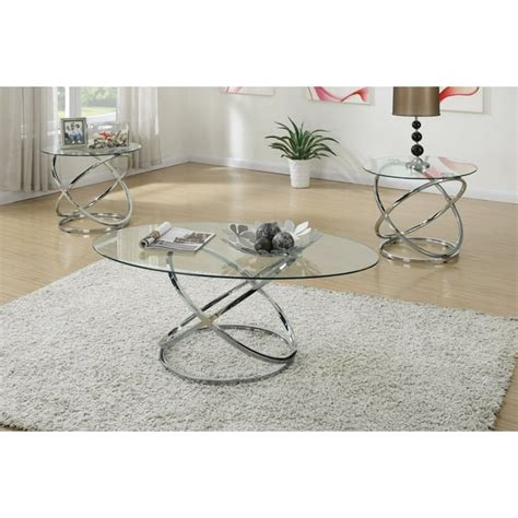 3pc Modern Glass Top Coffee End Table Set with Spinning Circles Base ...