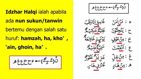 HUKUM NUN SUKUN DAN TANWIN BESERTA CONTOHNYA || BAB 1 || IDZHAR HALQI ...