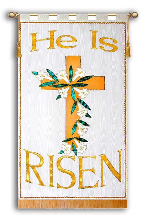 He is Risen White Cross - Christian Banners for Praise and Worship