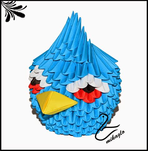 Origami 3d - mikaglo: 40. Niebieski Angry Birds z origami instrukcja / 3d origami blue Angry ...