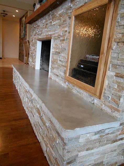 Concrete slab hearth. | Fireplace remodel, Concrete countertops kitchen, Fireplace redo