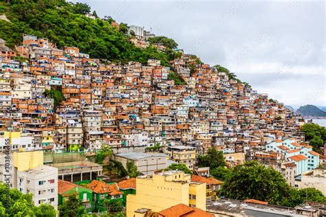 Colorful Brazilian favelas slums on the hill, Rio De Janeiro, Brazil ...