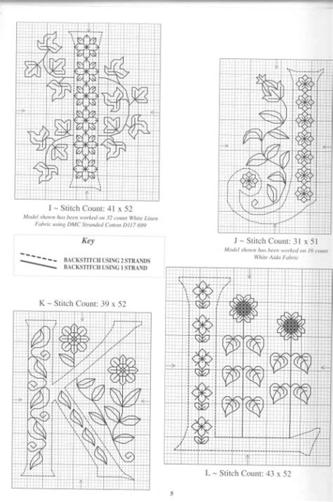 four cross stitch patterns with flowers on them