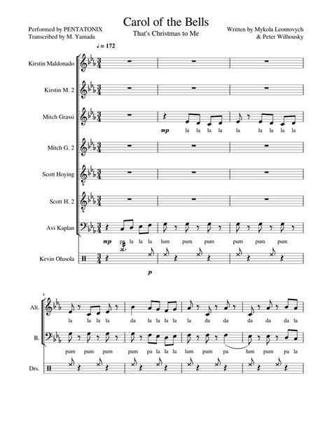 Carol of the Bells - Pentatonix Full Sheet Music Sheet music for Soprano, Alto, Tenor, Bass ...