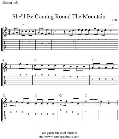 Easy Sheet Music For Beginners: She'll Be Coming Round The Mountain ...