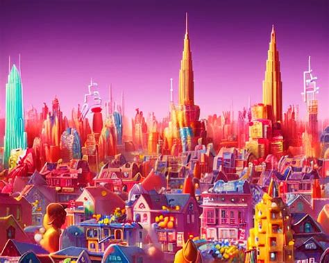 Candy city, a city made of candy, sharp focus, toy | Stable Diffusion