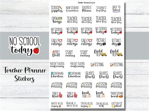 Teacher Planner Stickers, Cute Teacher Icons, Calendar, Yearly Teacher Calendar Stickers - Etsy