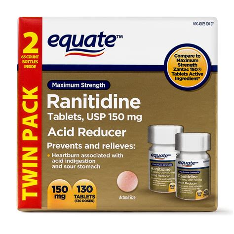 Equate Maximum Strength Acid Reducer Ranitidine Tablets, 150 mg, 130 Ct, 2 Pk – Walmart ...