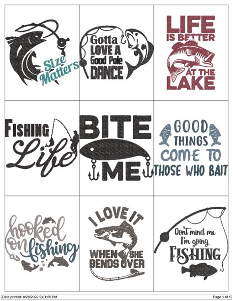 36 FISHING QUOTES SAYINGS EMBROIDERY MACHINE DESIGNS PES JEF HUS EXP ...