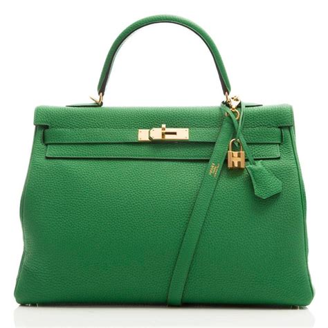 Hermes Kelly Bamboo Green Bag 35cm at 1stdibs