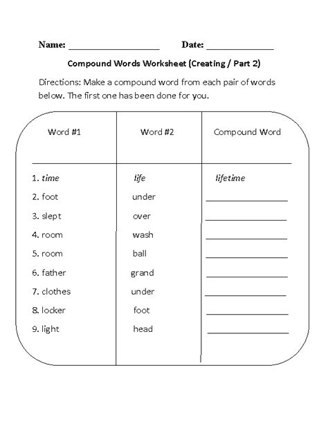 Compound Words Worksheets | Creating Compound Words Worksheets Part 2