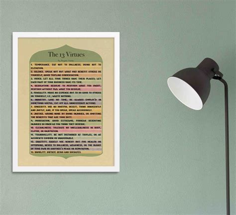 13 Virtues By Benjamin Franklin Poster, Motivational Poster – A Cozy Mess