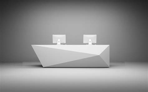 Simple diamond cut reception desk | Modern office design inspiration ...