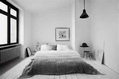 Premium Photo | Minimalist comfortable bedroom in black and white