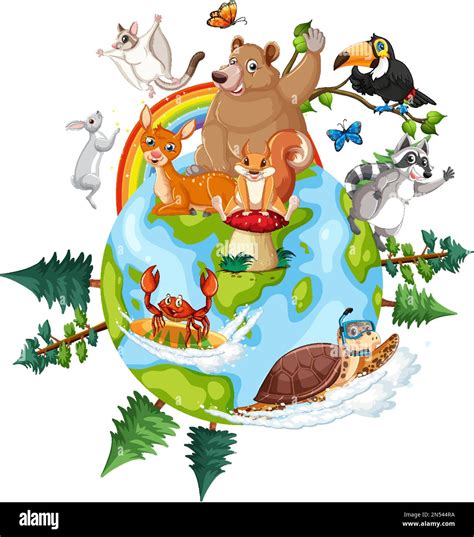 Animals on the planet earth illustration Stock Vector Image & Art - Alamy