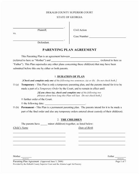 Child Relocation Agreement Template Beautiful 2019 Parenting Plan form Fillable Printable Pdf ...