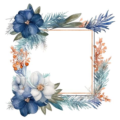 Beautiful Blue Flower Frame Theme In Rectangle Border For Transparent ...