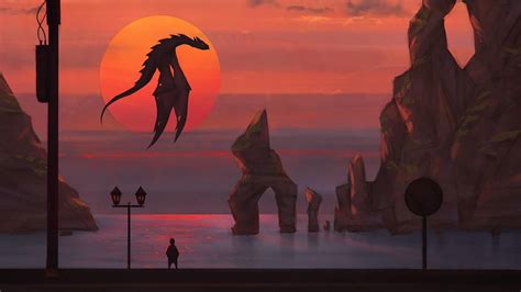 wallpaper dragon, sun, sunset, art, fantasy HD : Widescreen : High ...