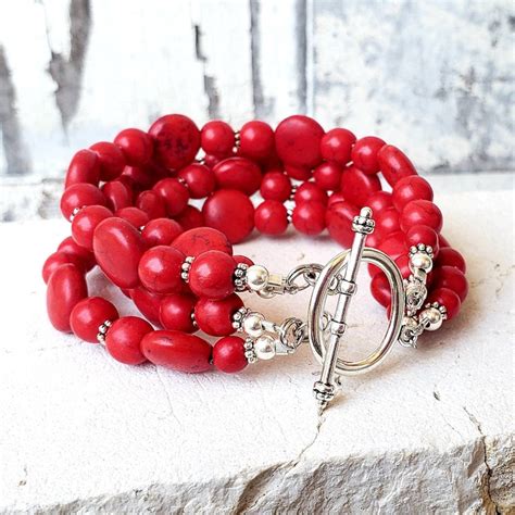 Multi Strand Red Bracelet. Red Howlite Bracelet. Red Semi - Etsy