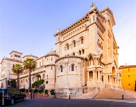 Exterior of the Monaco Cathedral in Monaco-Ville. Beautiful bright ...